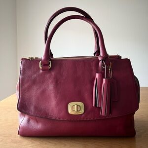Women's Burgundy Leather Satchel Handbag